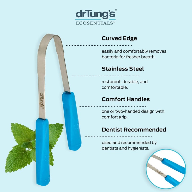 drTung's Stainless Steel Metal Tongue Scraper - Tongue Cleaner for Adults, Kids, Helps Freshen Breath, Easy to Use Comfort Grip Handle, Comes with Fabric Travel Pouch - Image 3